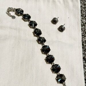 Stella & Dot Amelie Smokey Gray Hematite Crystal Silver Bracelet and earrings